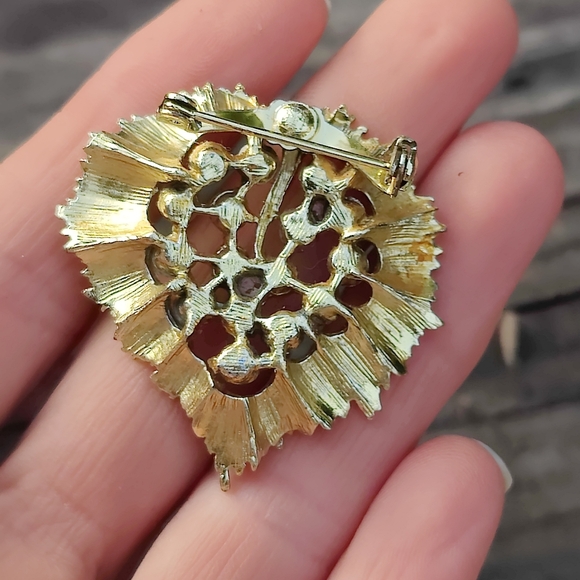 Vintage AB Crystal Gold Leaf Brooch - Picture 3 of 3